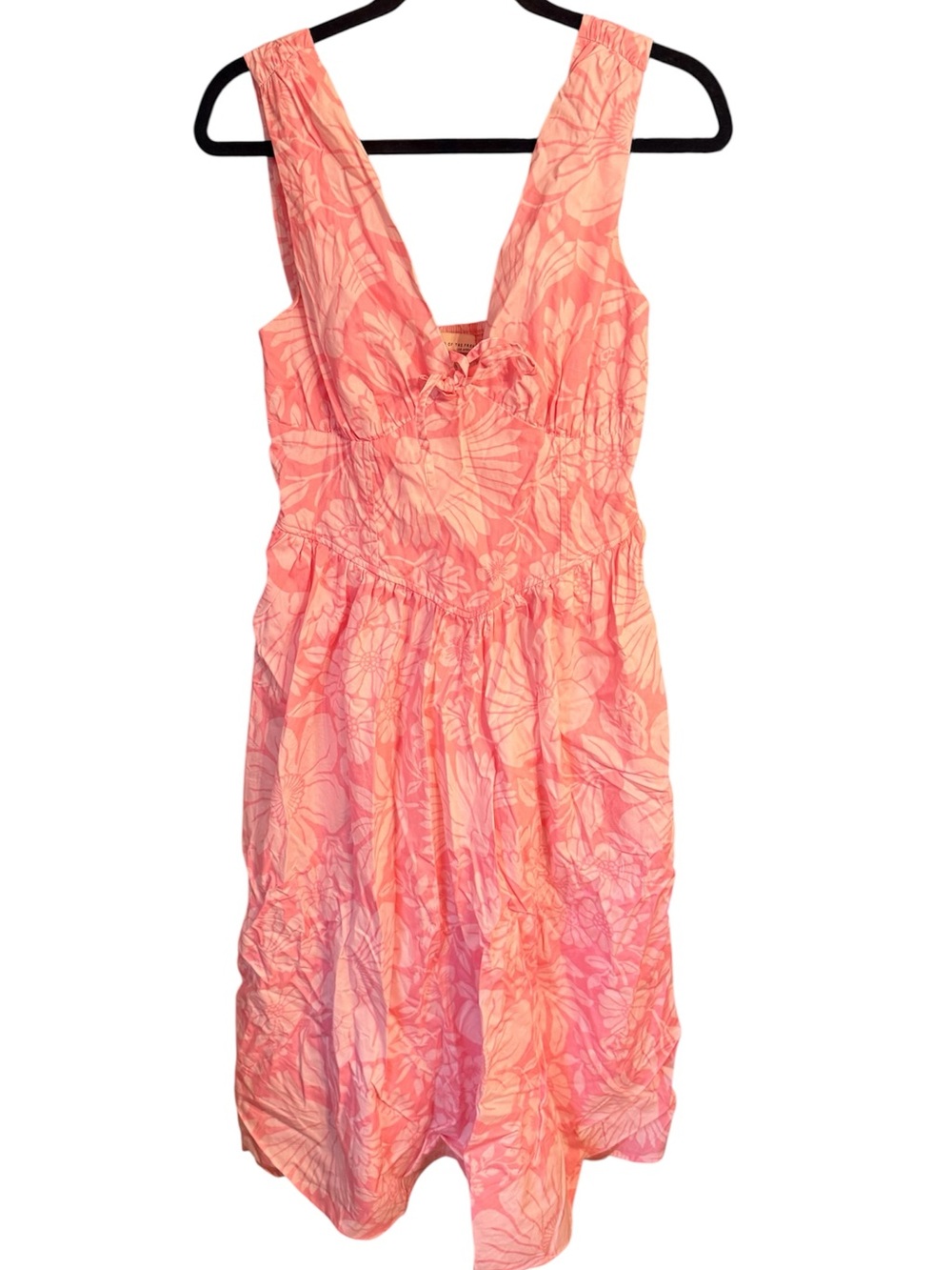 Band of the Free Pink and White Floral Print Smocked Dress, size Medium